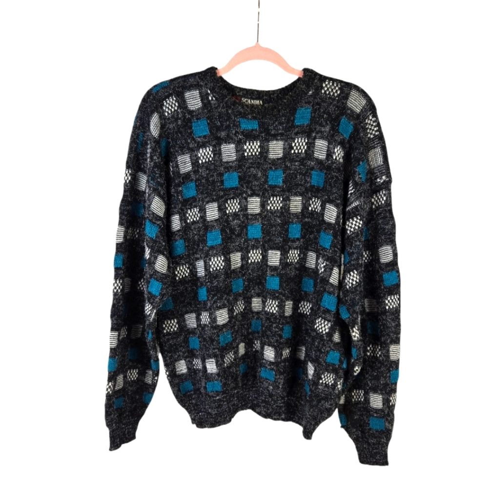 Scandia Mens Vintage Grandpacore Acrylic Blend Black Sweater